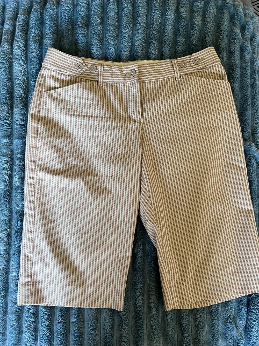 Express Tan and White Striped Bermuda Shorts